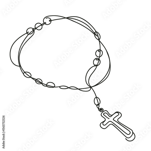 Simple outline of a rosary with cross symbolizing funeral rituals  