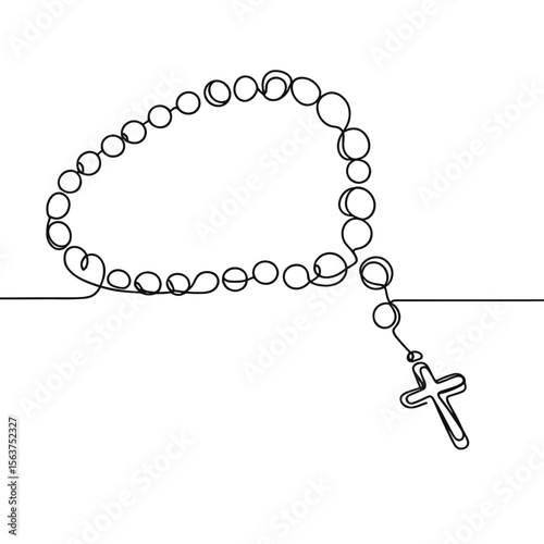 Simplistic outline of a rosary with a cross pendant concept of funeral  