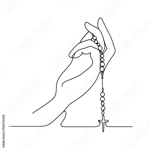 Hand holding rosary beads in prayerful gesture representing funeral  