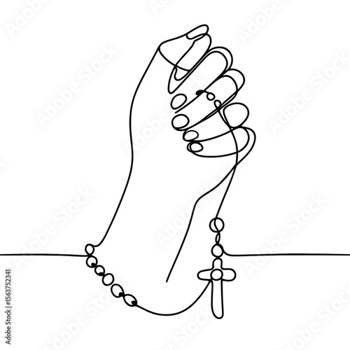 Hand holding a rosary with cross symbolizing concept of funeral  