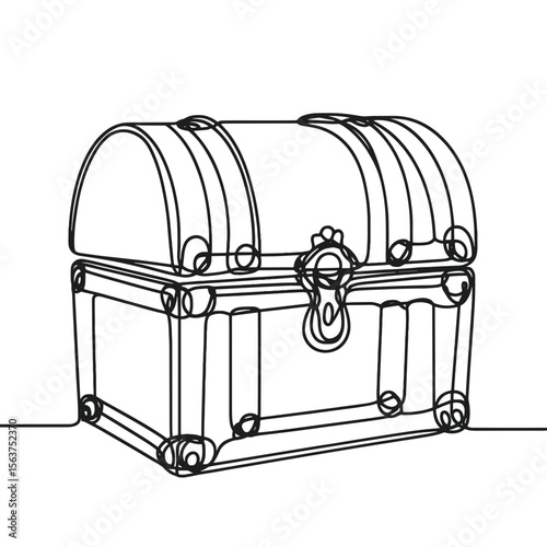 Line art treasure chest with curved lid and decorative lock  