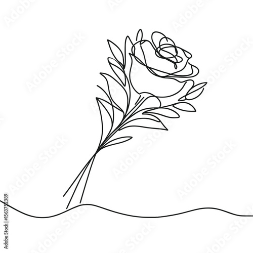 Line art of a single rose bouquet symbolizing funeral concepts  