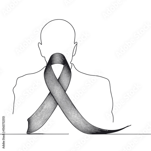 Abstract silhouette of a person with a black ribbon representing funeral  