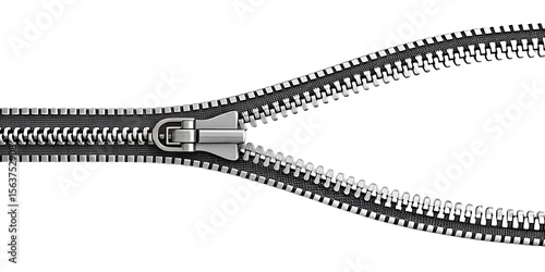 Zipper close up metal fashion accessory clothing element on transparent background