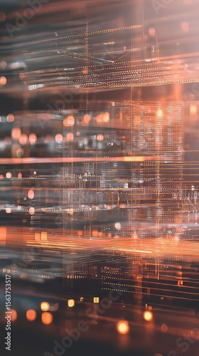Energetic Abstract Motion: Hi-Tech Orange Light Trails & Digital Flow