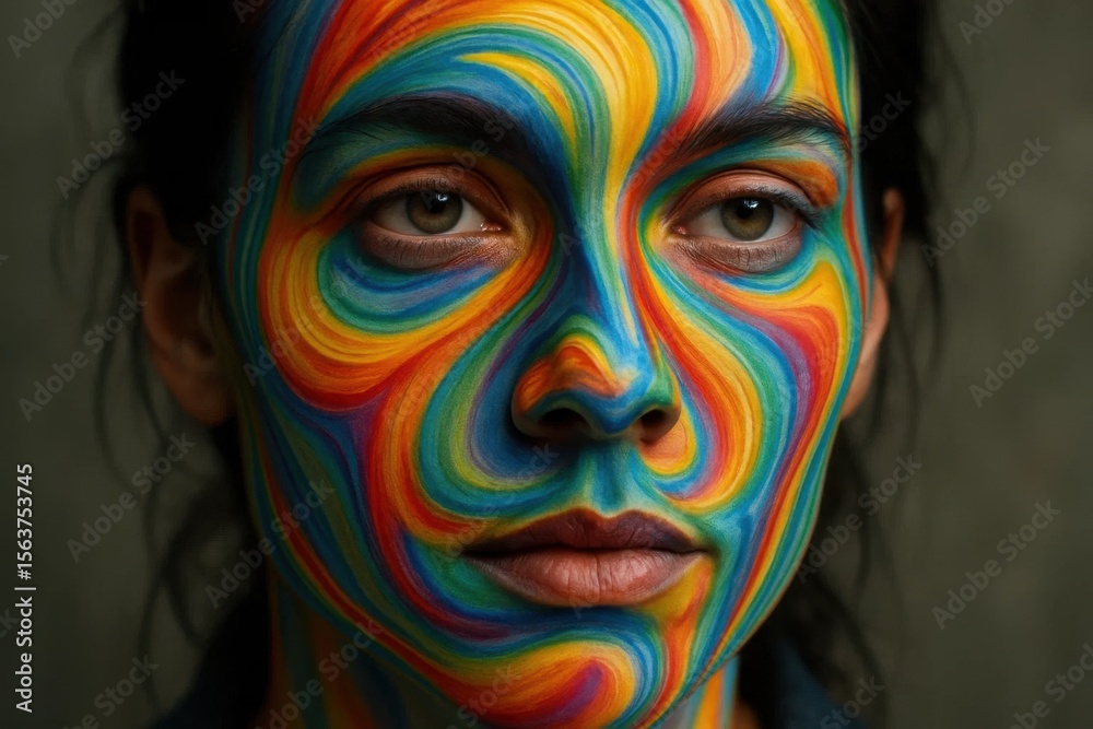 Fototapeta A woman with bright colored face paint on her face