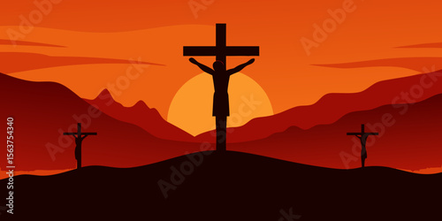 An Emotionally Resonant Illustration of the Crucifixion with a Crown of Thorns