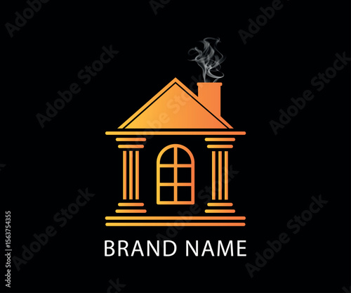 Classic house logo design with vintage chimney and column lines