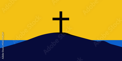 A Clean Vector Art Image of a Solitary Cross on a Hill with a Subtle Gradient