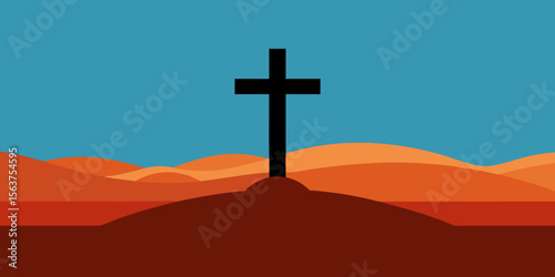 An Evocative Illustration Focusing on the Silhouette of a Cross in the Fog