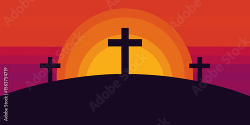 A Powerful Silhouette Illustration of the Three Crosses Against a Night Sky