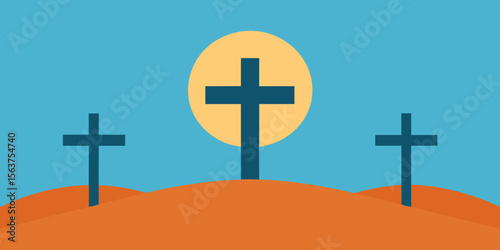 A Clean and Impactful Vector Art Image of the Three Crosses on Golgotha Hill