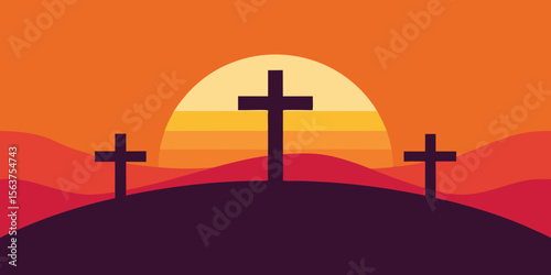 A Vibrant Flat Design Image Conveying Themes of Faith with a Cross and a Heart