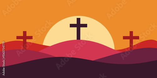 A Graphic Representation of Easter or Good Friday with a Cross and an Empty Tomb