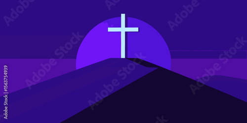A Clean and Impactful Vector Art Image of a Solitary Cross on a Simple Hill
