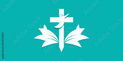 A Clean and Impactful Vector Art Image of a Cross with a Simple Leaf Sprouting