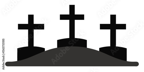 A Graphic Representation of Good Friday or Easter with Three Crosses and a Sun
