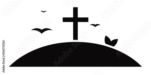 A Simple yet Profound Icon Depicting a Cross on a Small Hill in a Circle