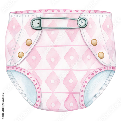 Cute Pink Diaper with Diamond Patterns and Safety Pin Design for Baby Shower and Nursery Decor