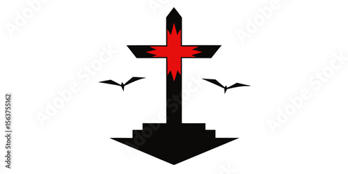 An Abstract Symbol of the Crucifixion with a Single Cross and Rays of Light