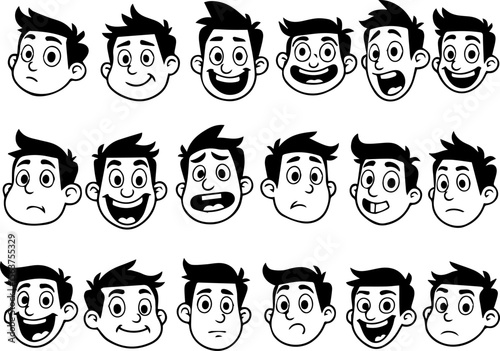 Cartoon retro faces. Vintage emotional face with mascot characters funny faces , eyes and mouths elements