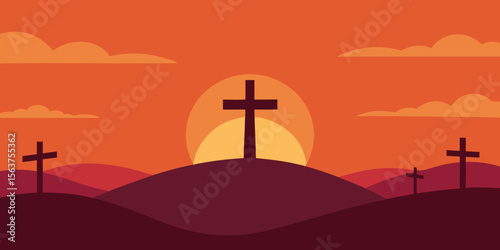 A Broad Cinematic Landscape Painting of the Crucifixion Site on a Stormy Day