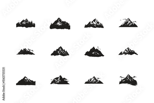 Set of mountain and sea travel icons nature landscape vector illustrations
