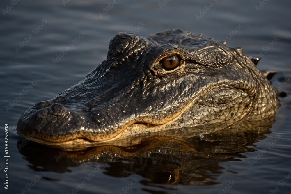 Fototapeta premium An alligator is swimming in the water with its head above the water