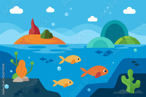 A Set of Underwater Landscape Illustrations Perfect for a Childrens Story Book