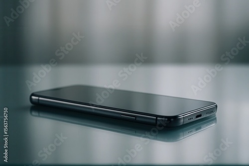 A black cell phone sitting on top of a table