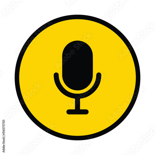 Yellow microphone icon, voice record microphone, call record icon. Vector illustration.