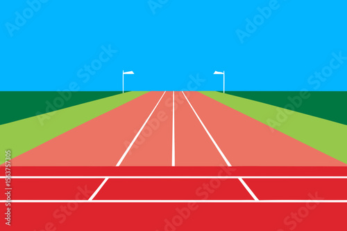 A Perspective View of an Empty Athletics Track with Clear White Lane Markings