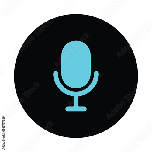 Blue microphone icon, sound record microphone, call record icon. Vector illustration.