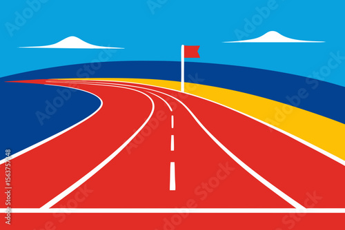 An Illustration of an Outdoor Stadium Track with Marked Lanes for a Big Race