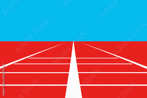 A Flat Vector Illustration Featuring an Empty Red Running Track on a Green Field