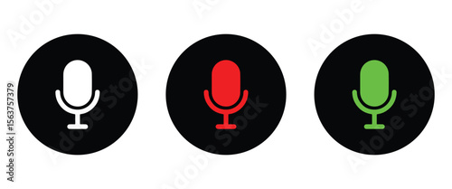 Voice record microphone icon set, audio record microphone, call record icon. Vector illustration.