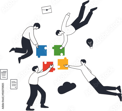 business man cooperatives work together as a team and puzzle, perfect for poster, presentation, powerpoint, social media post