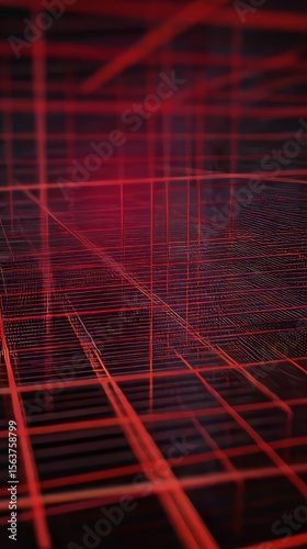 Futuristic Neon Grid: Glowing Red 3D Digital Network Design Pattern