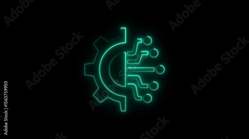 Neon Gear Circuit Board Animation Loop Futuristic Technology Concept Digital Transformation