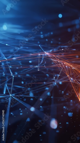 Abstract Flow of Neon Particles: Futuristic Blue-Orange Network Design