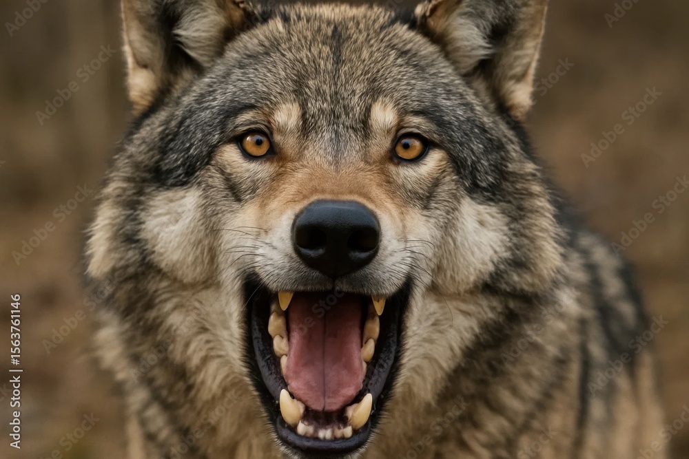 Fototapeta premium A close up of a wolf's face with its mouth open