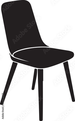 Modern Black Chair Silhouette: Minimalist Furniture Icon, Simple Design, Clean Lines, Isolated on White Background.