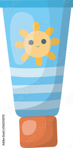 Blue tanning cream with a sun on the tube