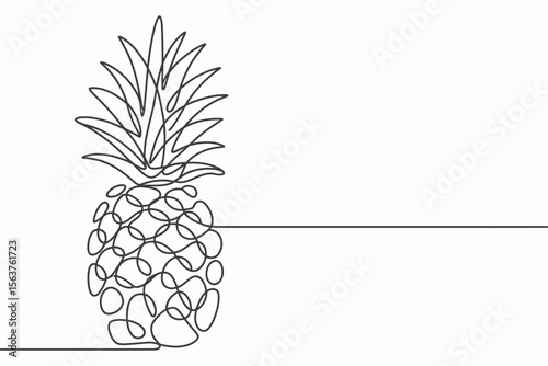Minimalist continuous line drawing of a pineapple on a white background