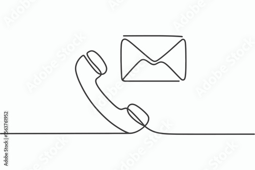 Continuous line drawing of a vintage telephone receiver next to an envelope