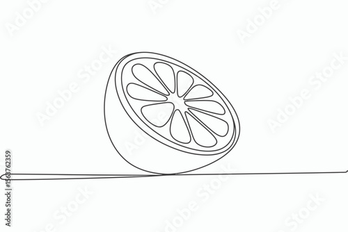 Minimalist single line drawing of a fresh citrus fruit slice on a white background