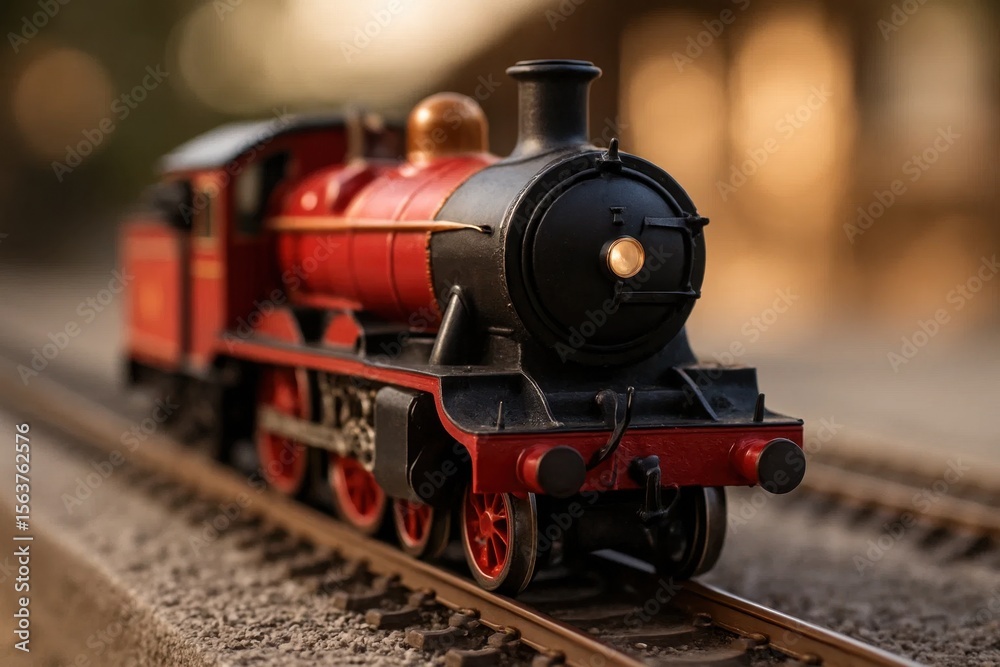 Naklejka premium A toy train is sitting on the tracks