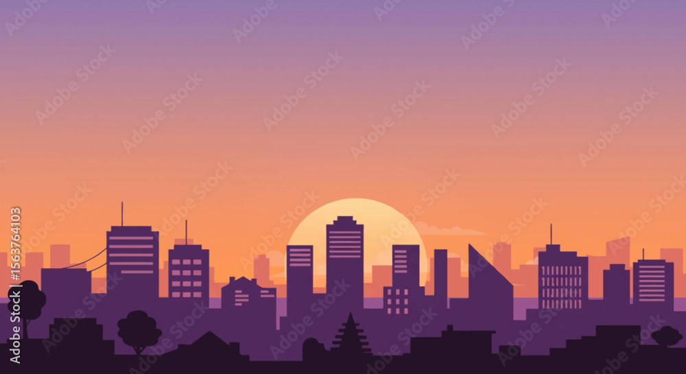 Naklejka premium sunset over city