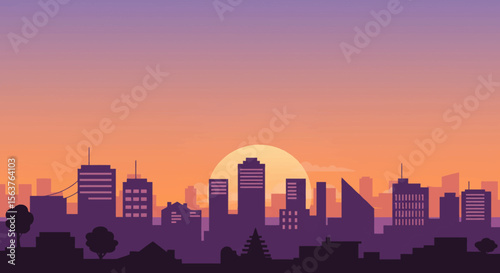 sunset over city