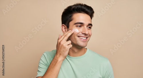Man applying facial moisturizer for healthy skin